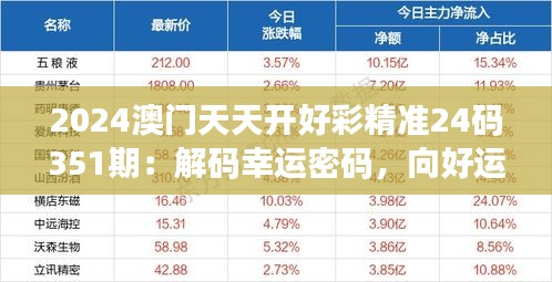 2024澳門天天開好彩精準24碼351期：解碼幸運密碼，向好運邁進