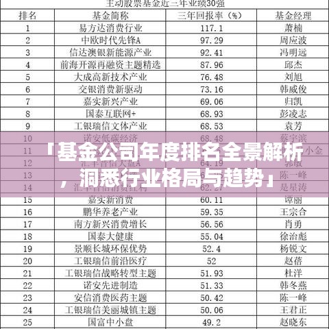 「基金公司年度排名全景解析，洞悉行業(yè)格局與趨勢(shì)」