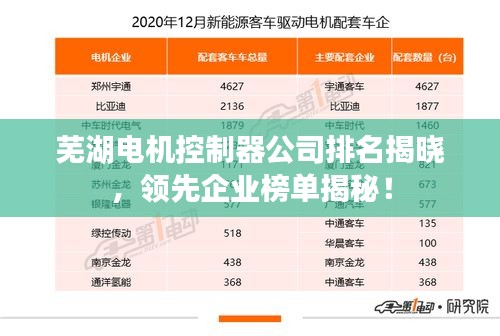蕪湖電機(jī)控制器公司排名揭曉，領(lǐng)先企業(yè)榜單揭秘！