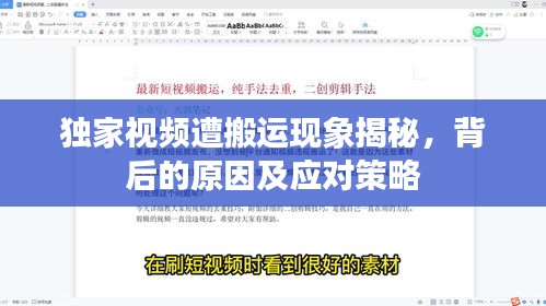 獨(dú)家視頻遭搬運(yùn)現(xiàn)象揭秘，背后的原因及應(yīng)對策略