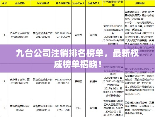 九臺公司注銷排名榜單，最新權(quán)威榜單揭曉！
