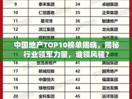 中國地產(chǎn)TOP10榜單揭曉，揭秘行業(yè)領(lǐng)軍力量，誰領(lǐng)風(fēng)騷？